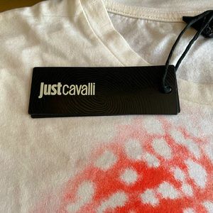 Just Cavalli men’s size small white T-shirt with an animal print on front